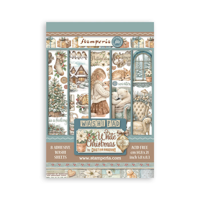 Stamperia - A5 Washi Pad - White Christmas. Includes 8 Sheets. Available at Embellish Away located in Bowmanville Ontario Canada.