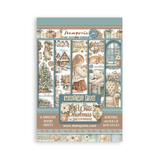 Stamperia - A5 Washi Pad - White Christmas. Includes 8 Sheets. Available at Embellish Away located in Bowmanville Ontario Canada.