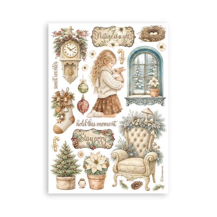 Stamperia - A5 Washi Pad - White Christmas. Includes 8 Sheets. Available at Embellish Away located in Bowmanville Ontario Canada.