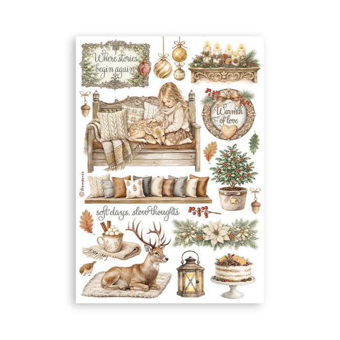 Stamperia - A5 Washi Pad - White Christmas. Includes 8 Sheets. Available at Embellish Away located in Bowmanville Ontario Canada.