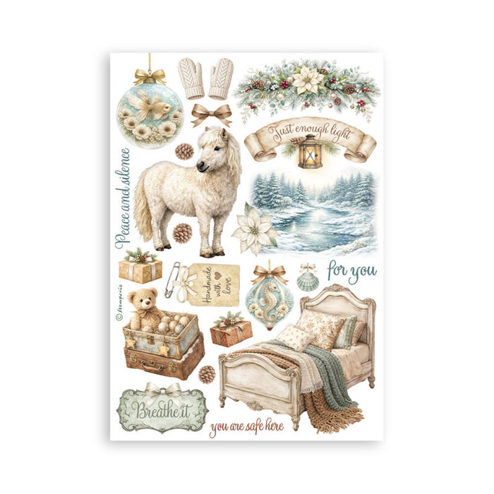Stamperia - A5 Washi Pad - White Christmas. Includes 8 Sheets. Available at Embellish Away located in Bowmanville Ontario Canada.