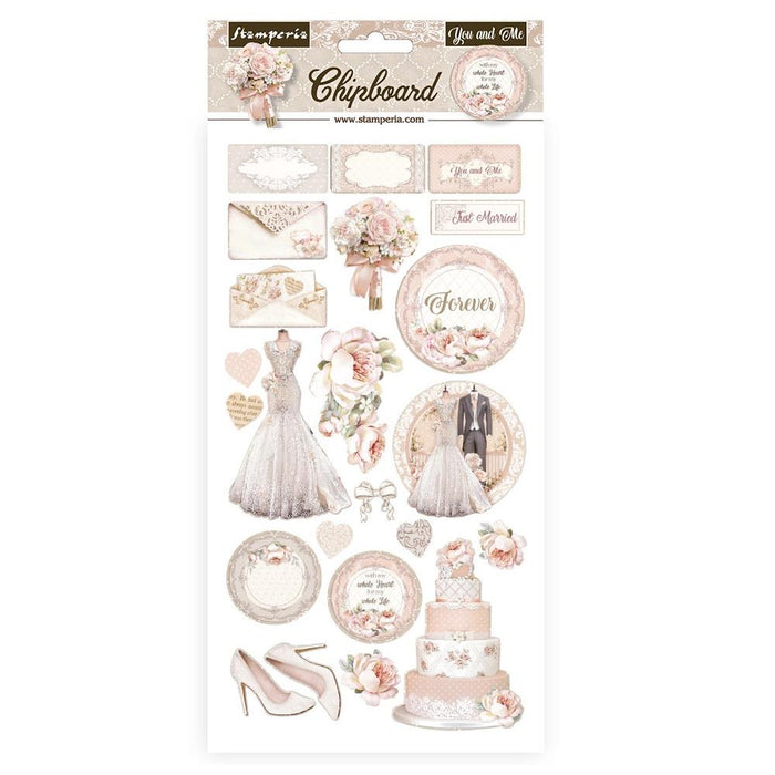 Stamperia - Adhesive Chipboard 6"X12" - You And Me. The perfect addition to your next craft project! Chipboard pieces add dimension to scrapbook pages, greeting cards, mixed media and more. Available at Embellish Away located in Bowmanville Ontario Canada.