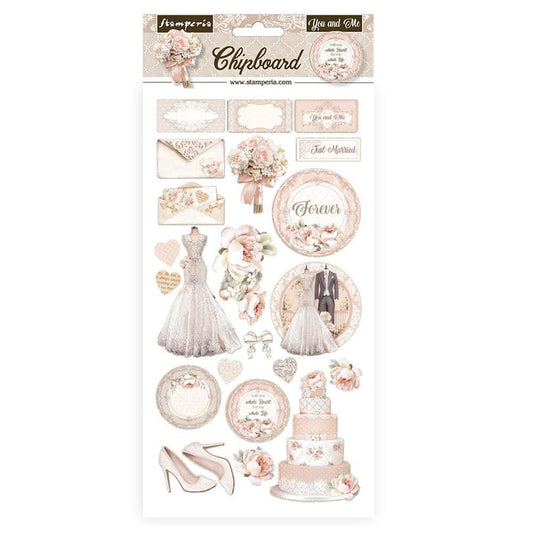 Stamperia - Adhesive Chipboard 6"X12" - You And Me. The perfect addition to your next craft project! Chipboard pieces add dimension to scrapbook pages, greeting cards, mixed media and more. Available at Embellish Away located in Bowmanville Ontario Canada.