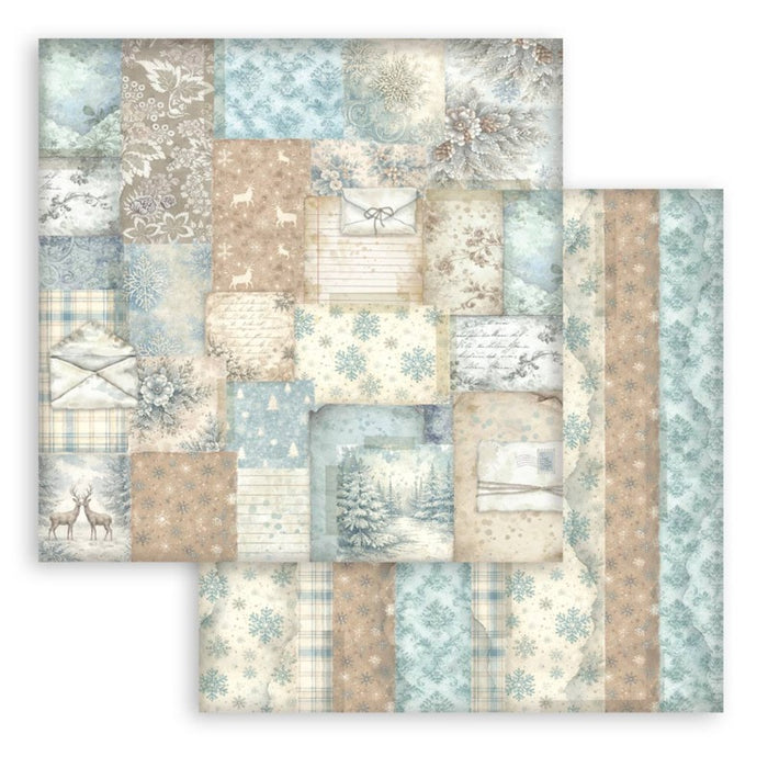 Stamperia - Backgrounds Double-Sided Paper Pad 12"X12" - 10/Pkg - White Christmas. Available at embellish Away located in Bowmanville Ontario Canada.