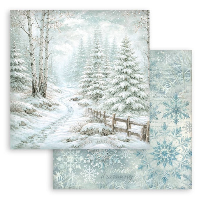 Stamperia - Backgrounds Double-Sided Paper Pad 12"X12" - 10/Pkg - White Christmas. Available at embellish Away located in Bowmanville Ontario Canada.