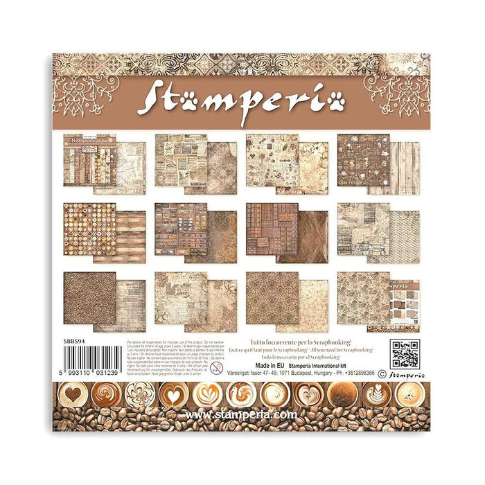 Stamperia - Backgrounds Double-Sided Paper Pad 8"X8" - 10/Pkg - Coffee And Chocolate. All you need for scrapbooking! This package contains ten 8x8 inch sheets of double-sided paper, each in different designs. Acid free. Available at Embellish Away located in Bowmanville Ontario Canada.