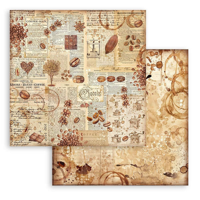 Stamperia - Backgrounds Double-Sided Paper Pad 8"X8" - 10/Pkg - Coffee And Chocolate. All you need for scrapbooking! This package contains ten 8x8 inch sheets of double-sided paper, each in different designs. Acid free. Available at Embellish Away located in Bowmanville Ontario Canada.