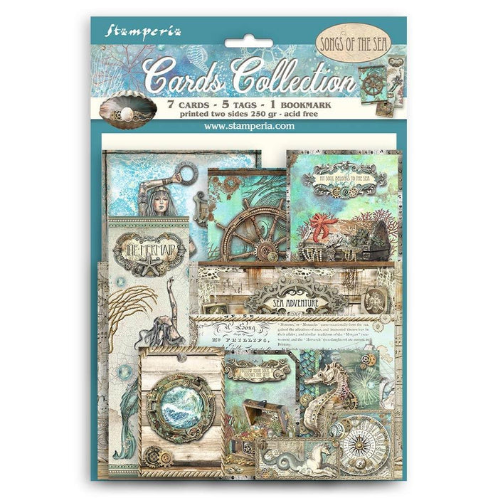 Stamperia - Cards Collection - Songs Of The Sea. A beautiful card collection in a coordinating theme from Stamperia. Available in a variety of themes, each sold separately. Package contains seven cards, five tags and one bookmark. Available at Embellish Away located in Bowmanville Ontario Canada.