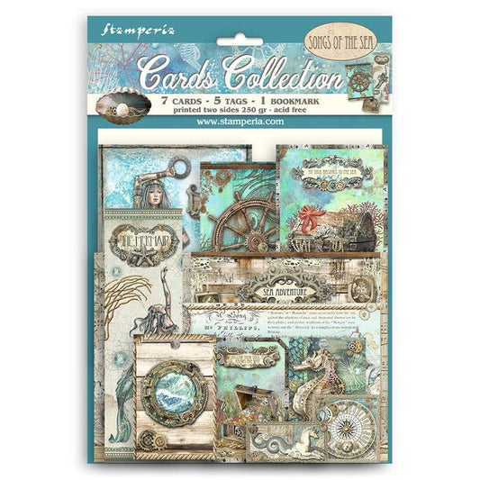 Stamperia - Cards Collection - Songs Of The Sea. A beautiful card collection in a coordinating theme from Stamperia. Available in a variety of themes, each sold separately. Package contains seven cards, five tags and one bookmark. Available at Embellish Away located in Bowmanville Ontario Canada.