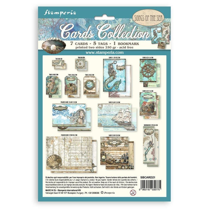 Stamperia - Cards Collection - Songs Of The Sea. A beautiful card collection in a coordinating theme from Stamperia. Available in a variety of themes, each sold separately. Package contains seven cards, five tags and one bookmark. Available at Embellish Away located in Bowmanville Ontario Canada.