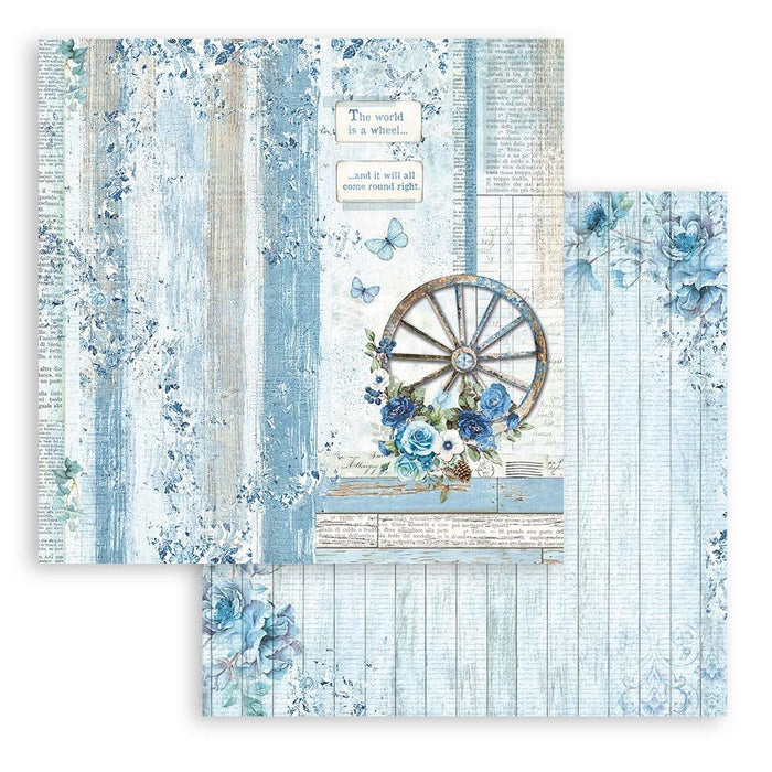 Stamperia - Double-Sided Paper Pad 8"X8" - 10/Pkg - Blue Land. All you need for scrapbooking! Available in a variety of designs, each sold separately. This package contains ten 8x8 inch sheets of double-sided paper, each with a different design. Available at Embellish Away located in Bowmanville Ontario Canada.