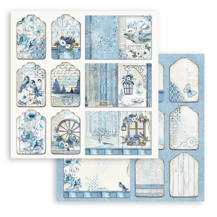Stamperia - Double-Sided Paper Pad 8"X8" - 10/Pkg - Blue Land. All you need for scrapbooking! Available in a variety of designs, each sold separately. This package contains ten 8x8 inch sheets of double-sided paper, each with a different design. Available at Embellish Away located in Bowmanville Ontario Canada.