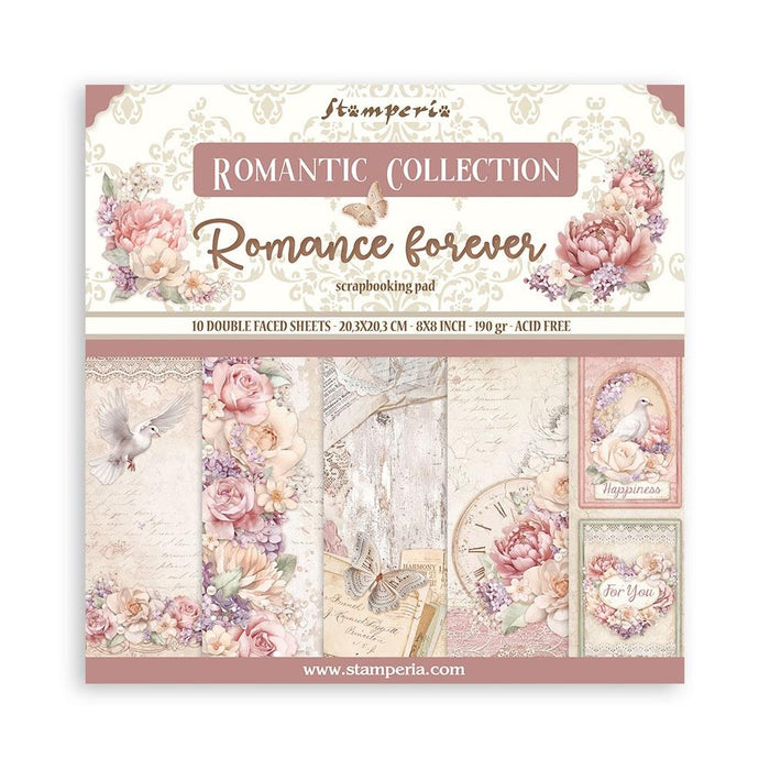 Stamperia - Double-Sided Paper Pad 8"X8" - 10/Pkg - Romance Forever. All you need for scrapbooking! This package contains 10 sheets of 8x8 double-sided cardstock. Available in a variety of designs, each sold separately. Acid Free. Available at Embellish Away located in Bowmanville Ontario Canada.