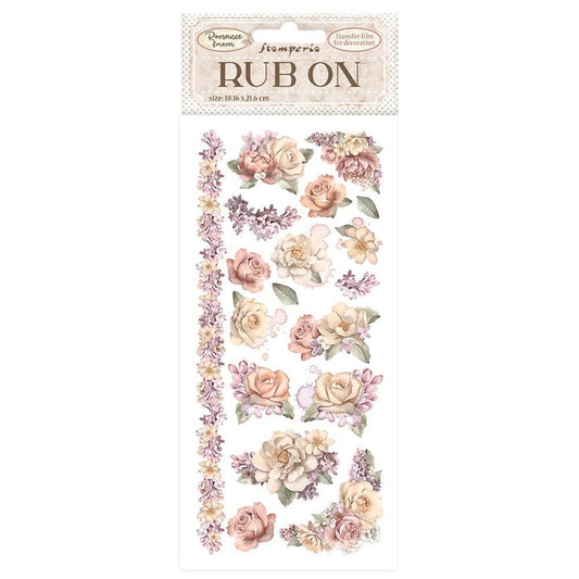 Stamperia - Rub-On 4"X8.5" - Romance Forever - Roses. Instant beauty on virtually any surface you can imagine. Rub-on transfers that release onto a wide variety of surfaces allowing for a multitude of decor, furniture and multi-media uses. Available at Embellish Away located in Bowmanville Ontario Canada.