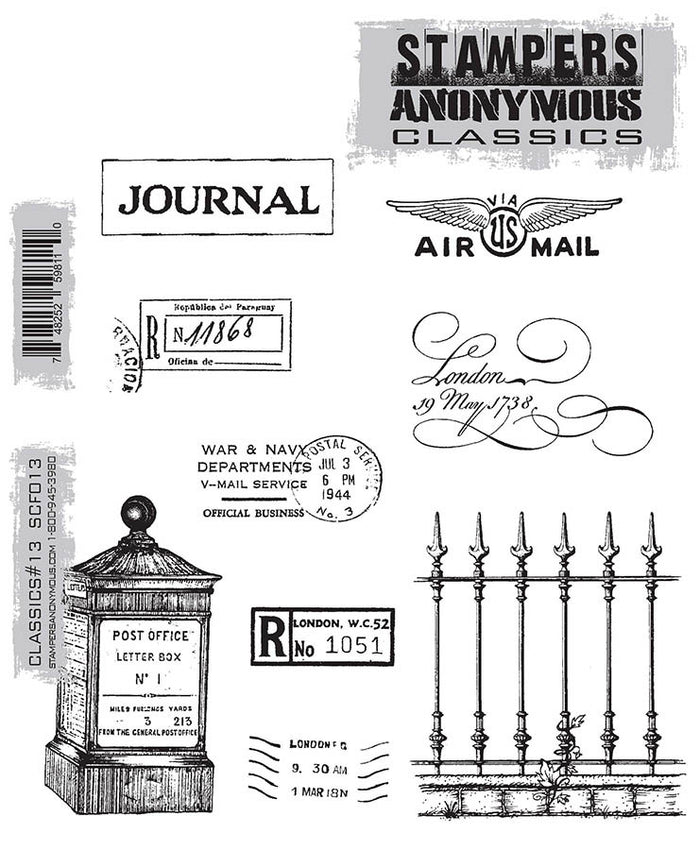 Stampers Anonymous - Tim Holtz - Cling Stamps - Classics #13. Available at Embellish Away located in Bowmanville Ontario Canada.