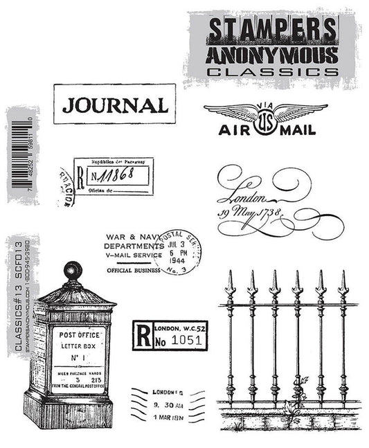 Stampers Anonymous - Tim Holtz - Cling Stamps - Classics #13. Available at Embellish Away located in Bowmanville Ontario Canada.