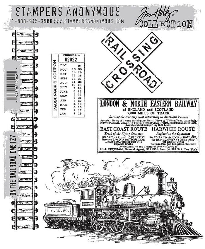 Stampers Anonymous - Tim Holtz - Cling Stamps - On The Railroad. Available at Embellish Away located in Bowmanville Ontario Canada.