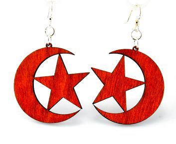 Star and crescent moon earrings, eco-friendly laser-cut jewelry made in USA