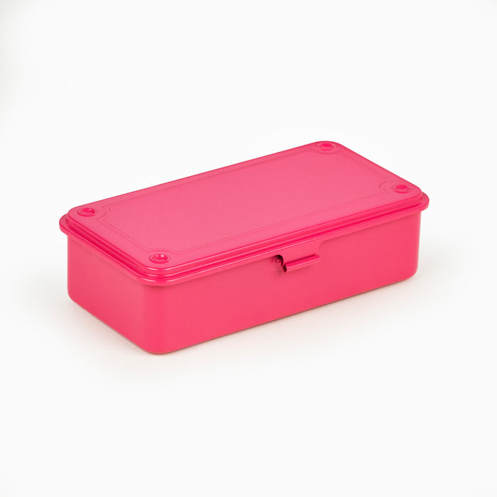 Pink rectangular box with a lid on a white background