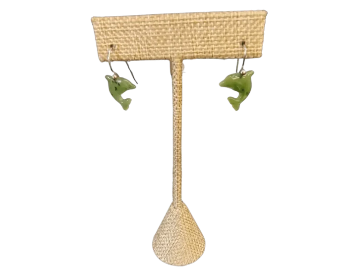 This is the front view of these green Jade dolphin earrings