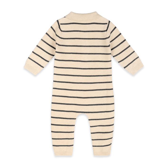 Organic Cotton Stripe and Collar Knit Baby Jumpsuit, Back
