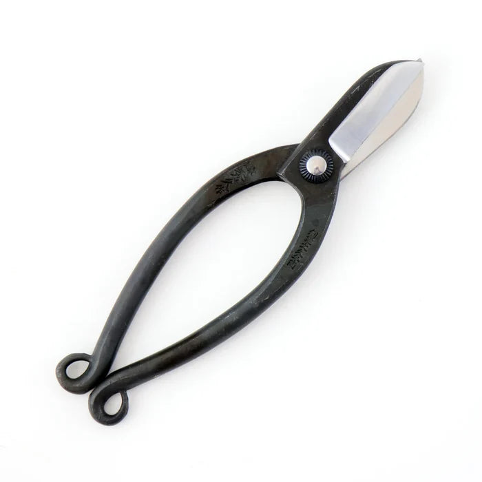 A pair of black-handled pruning shears with silver metal blades, shown on a plain white background.