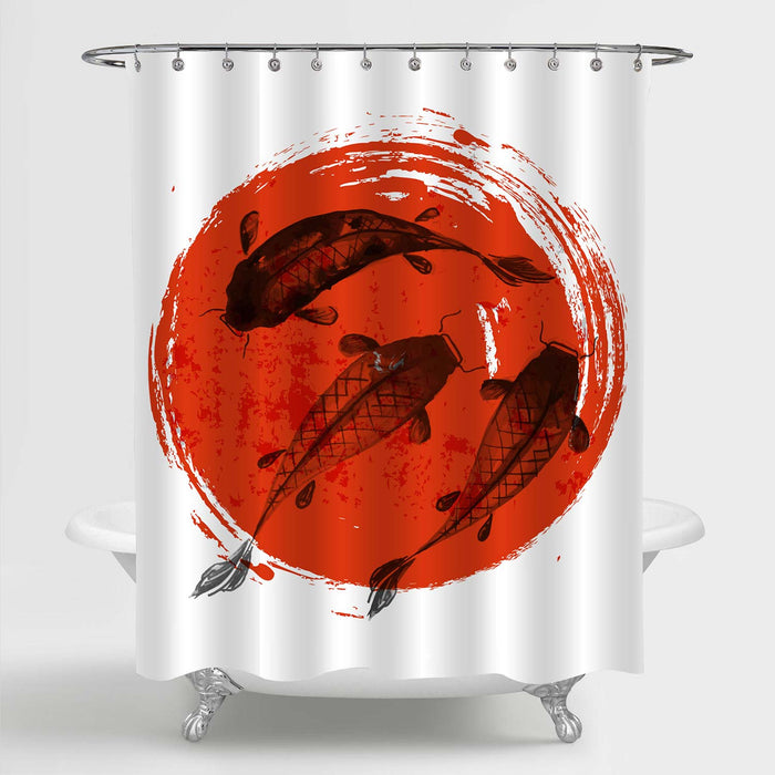 Three Koi Carps and Red Sun Shower Curtain