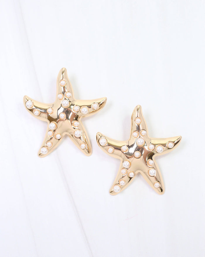 Trieste Pearly Starfish Earring Gold: Default