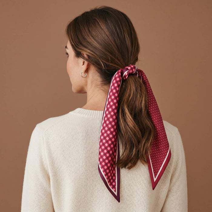 Twirl & Tie Scarf Accessory-Gingham Burgundy - Olita Gifts & Goods