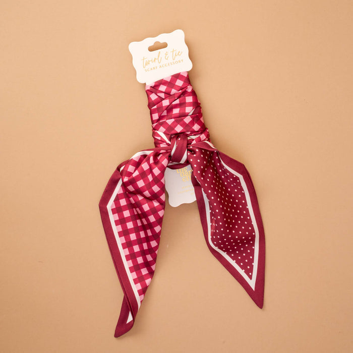 Twirl & Tie Scarf Accessory-Gingham Burgundy - Olita Gifts & Goods
