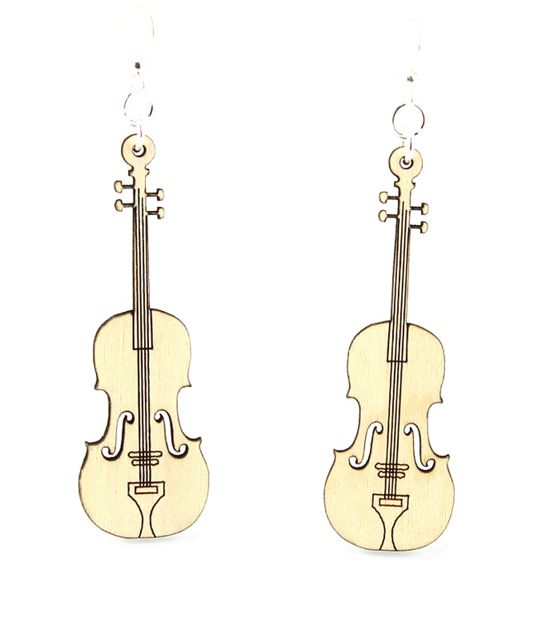 Violin earrings with scroll and f-holes, eco-friendly jewelry made in USA