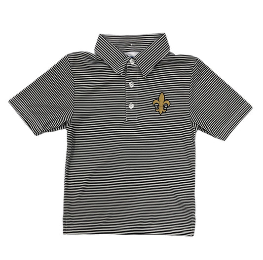 VLF Fleur De Lis Emb. Polo-Black/White Stripe