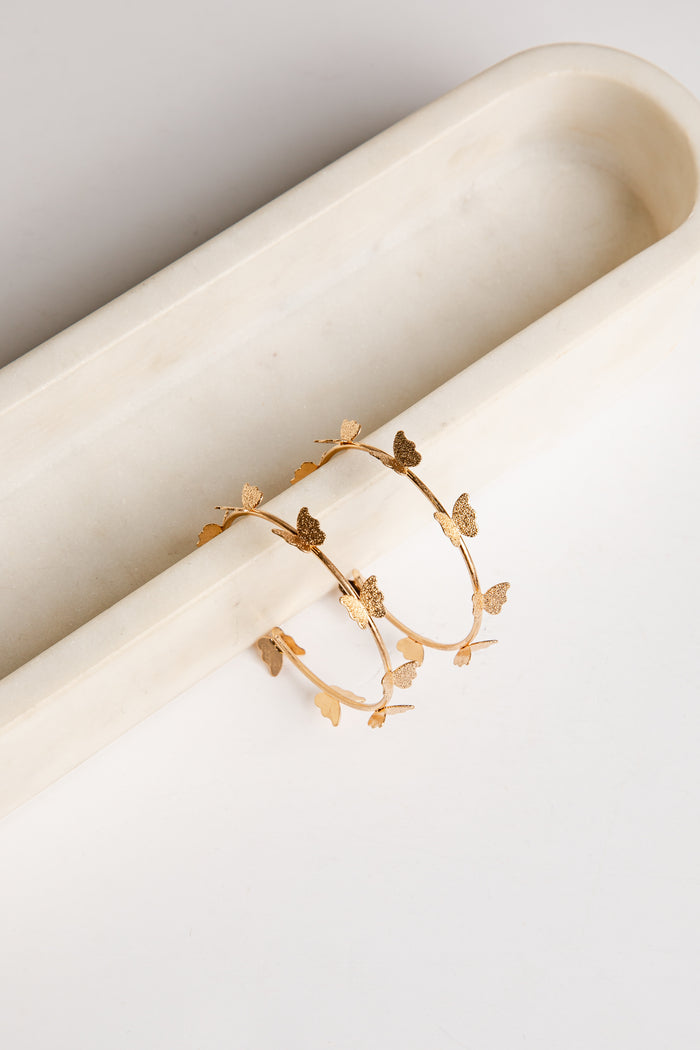 Gold Butterfly Hoop Earrings