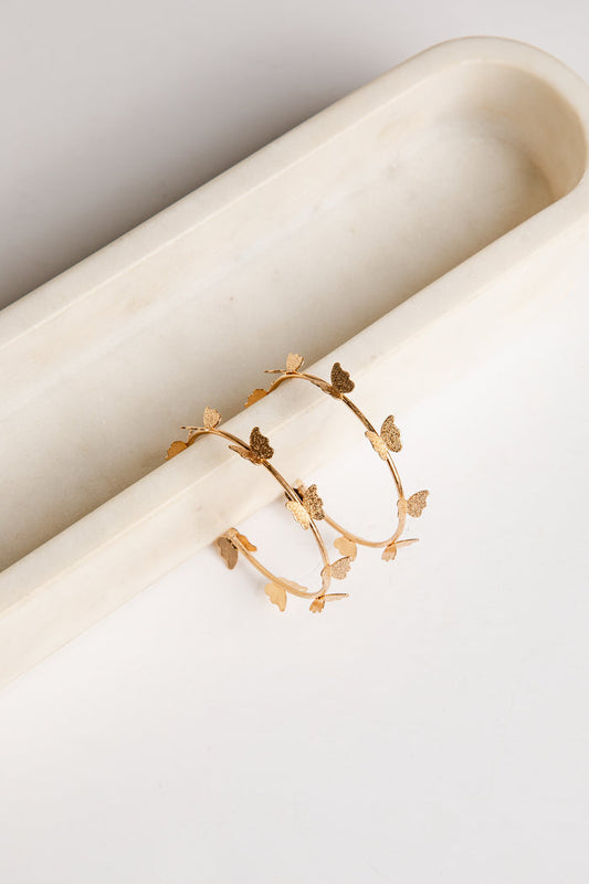 Gold Butterfly Hoop Earrings