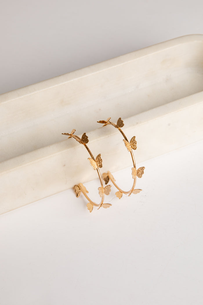 Gold Butterfly Hoop Earrings
