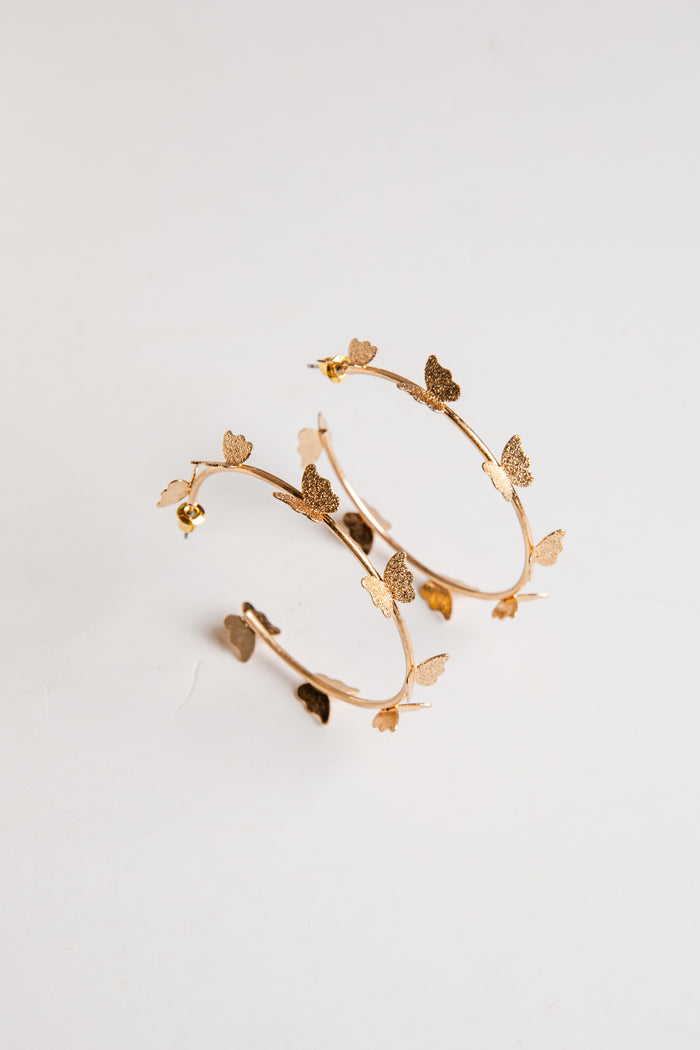 Gold Butterfly Hoop Earrings