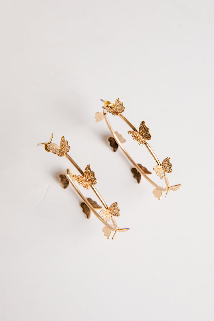 Gold Butterfly Hoop Earrings