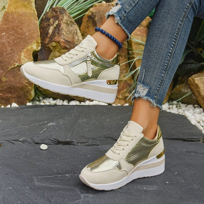 Wedge Soled Height Increasing Casual Sneakers For Women