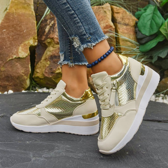 Wedge Soled Height Increasing Casual Sneakers For Women