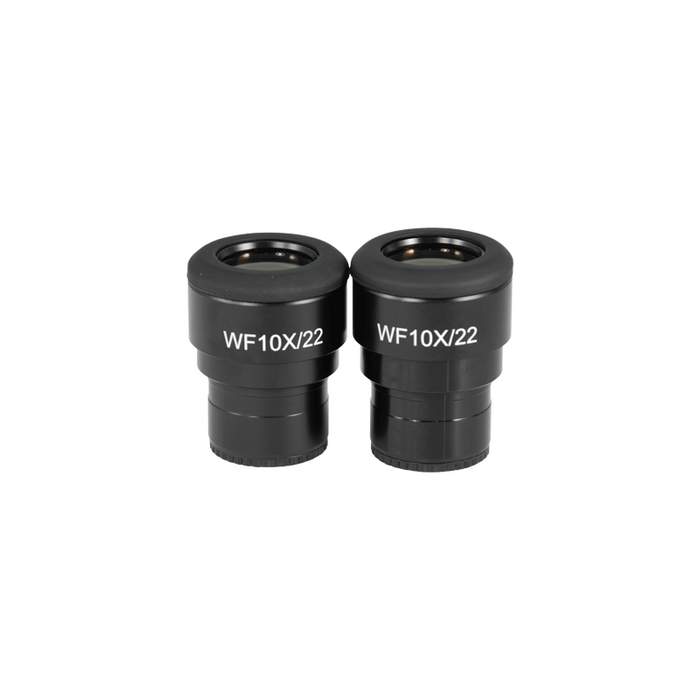 WF 10X Widefield Focusable Microscope Eyepieces, High Eyepoint, 30mm, FOV 22mm, Adjustable Diopter (Pair), SKU BM04042221, three quarter front view