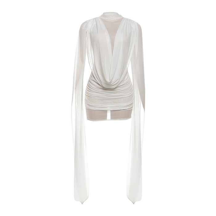 Women's Fashion Mesh Sheer Dress - Ribbon-Trimmed Patchwork Sexy Party Dress