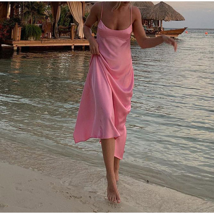 Women's Satin Slip Dress - Backless Party Dress