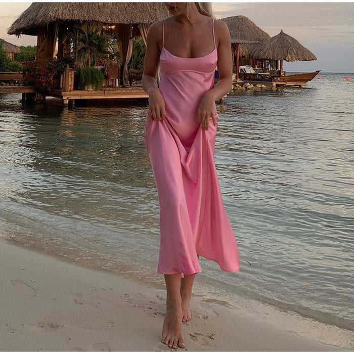 Women's Satin Slip Dress - Backless Party Dress