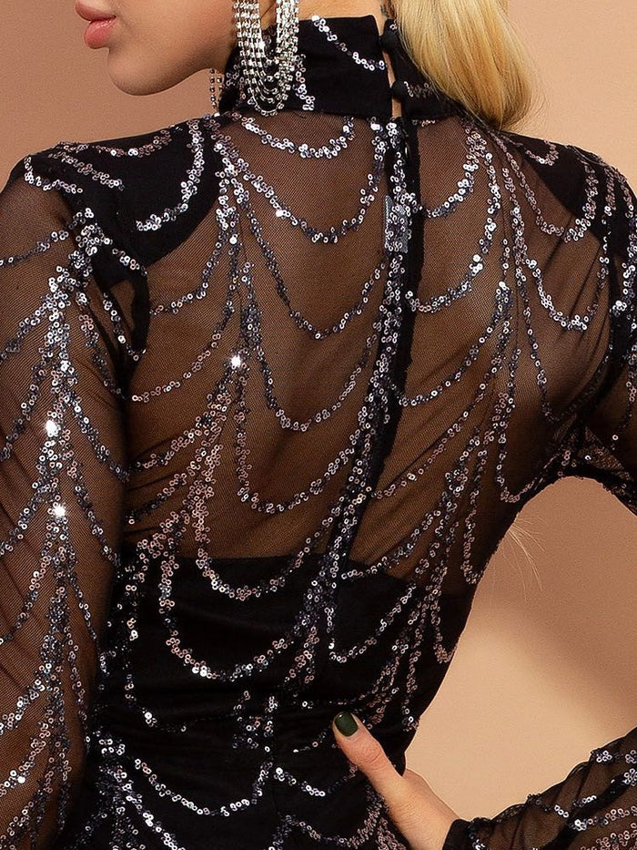 Women's Sequin Maxi Dress - Long Sleeve Party Dress