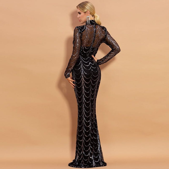 Women's Sequin Maxi Dress - Long Sleeve Party Dress