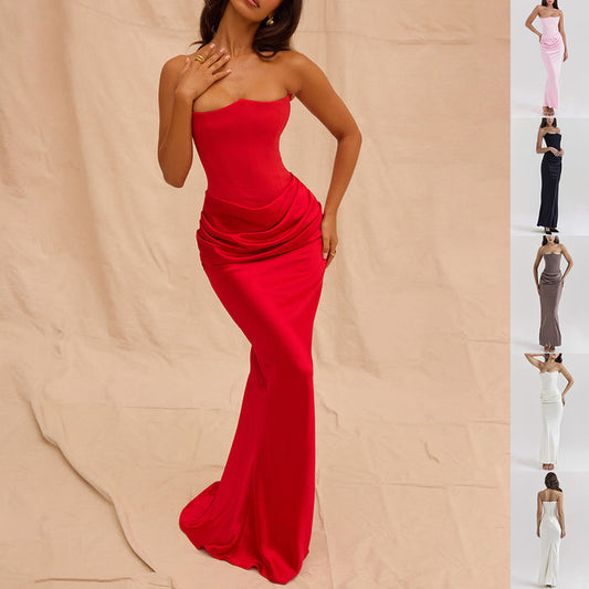 Women's Tube Top Evening Dress - Backless Party Dress