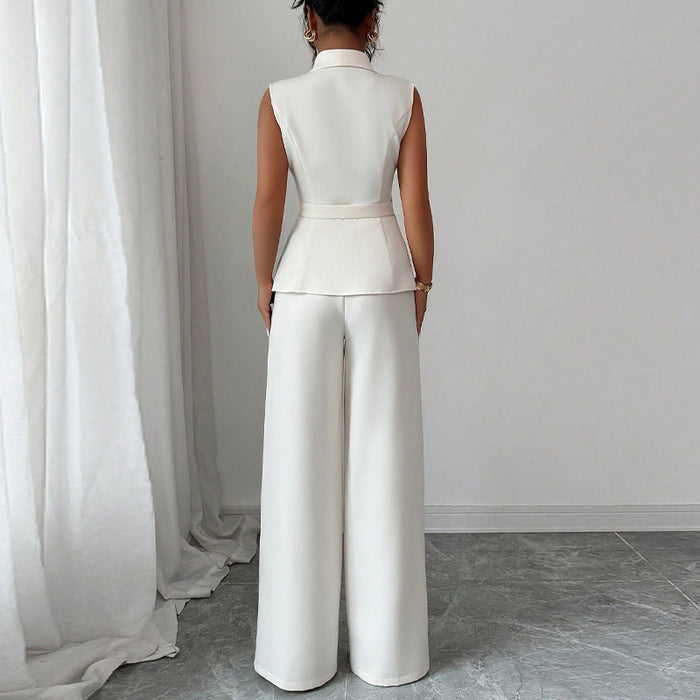 Women's Vest & Pants Suit Set - Sleeveless Top & Straight Leg Trousers