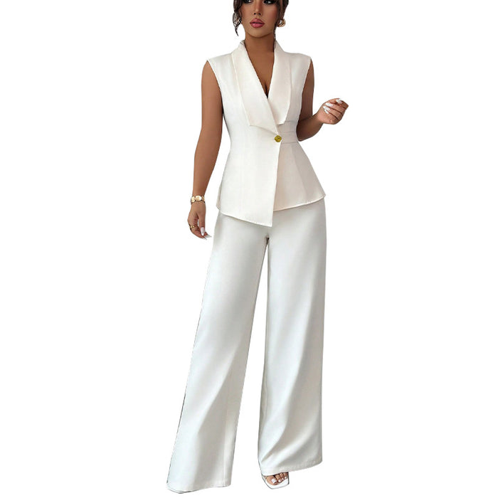 Women's Vest & Pants Suit Set - Sleeveless Top & Straight Leg Trousers
