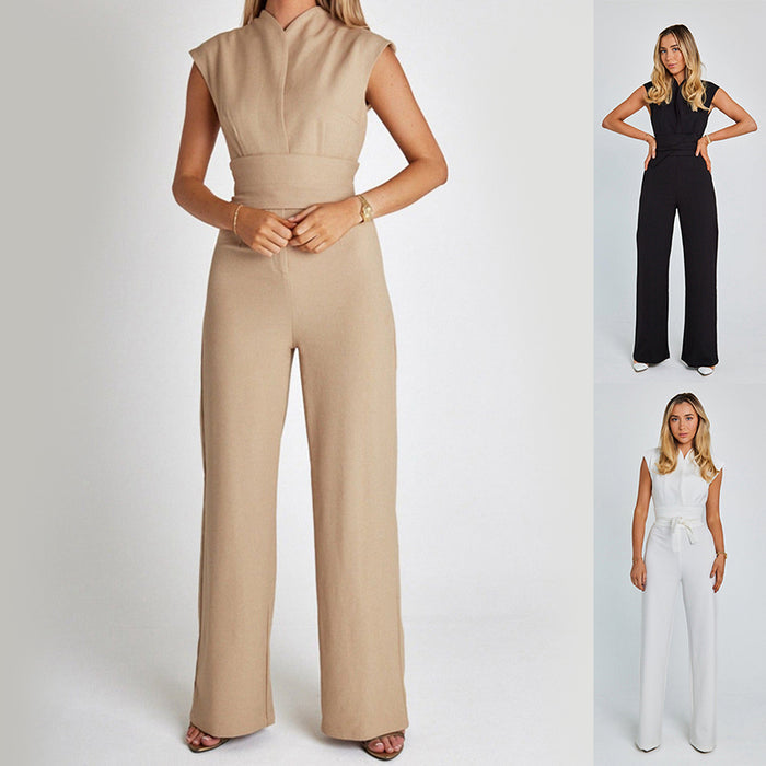 Women's Wide Leg Jumpsuit - Sleeveless V-Neck Summer Romper