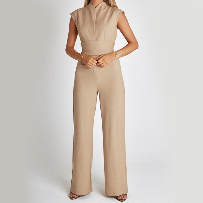 Women's Wide Leg Jumpsuit - Sleeveless V-Neck Summer Romper